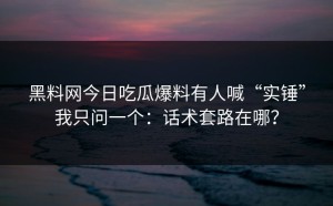 黑料网今日吃瓜爆料有人喊“实锤”我只问一个：话术套路在哪？