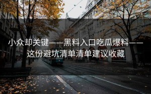 小众却关键——黑料入口吃瓜爆料——这份避坑清单清单建议收藏