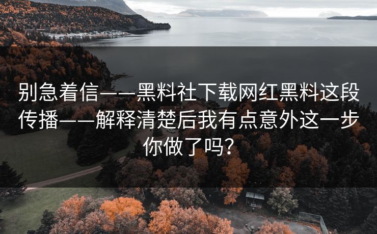 别急着信——黑料社下载网红黑料这段传播——解释清楚后我有点意外这一步你做了吗？