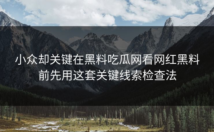 小众却关键在黑料吃瓜网看网红黑料前先用这套关键线索检查法