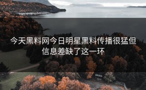 今天黑料网今日明星黑料传播很猛但信息差缺了这一环