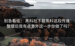 别急着信： 黑料社下载黑料这段传播： 整理后我有点意外这一步你做了吗？