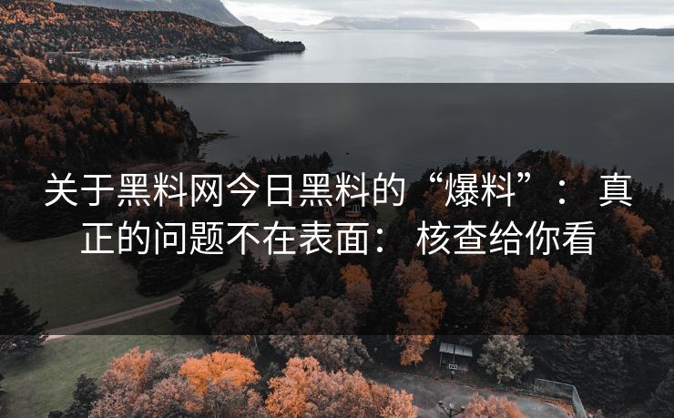 关于黑料网今日黑料的“爆料”： 真正的问题不在表面： 核查给你看